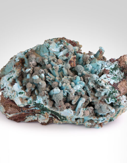 Quartz on Chrysocolla after Malachite after Gypsum: Tenke mine, Tenke-Fungurume Area, Lualaba, DR Congo