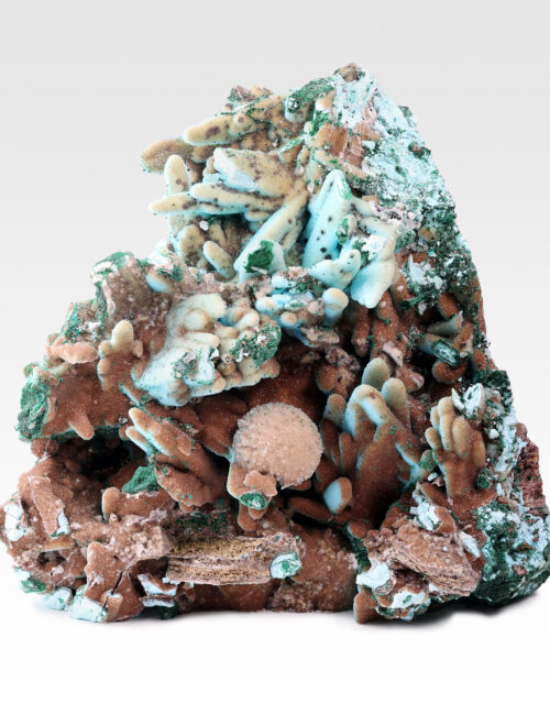 Quartz on Chrysocolla after Malachite after Gypsum: Tenke mine, Tenke-Fungurume Area, Lualaba, DR Congo