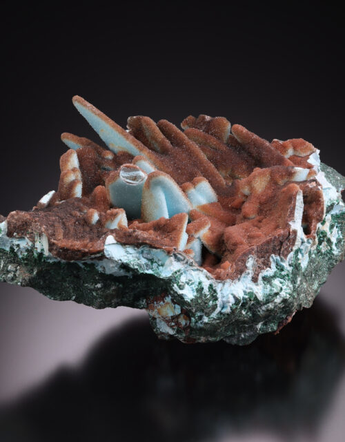 Quartz on Chrysocolla after Malachite after Gypsum: Tenke mine, Tenke-Fungurume Area, Lualaba, DR Congo
