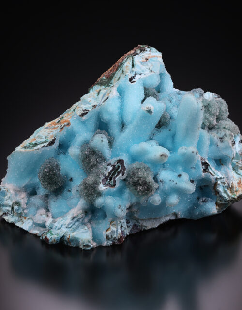 Quartz on Chrysocolla after Malachite after Gypsum: Tenke mine, Tenke-Fungurume Area, Lualaba, DR Congo