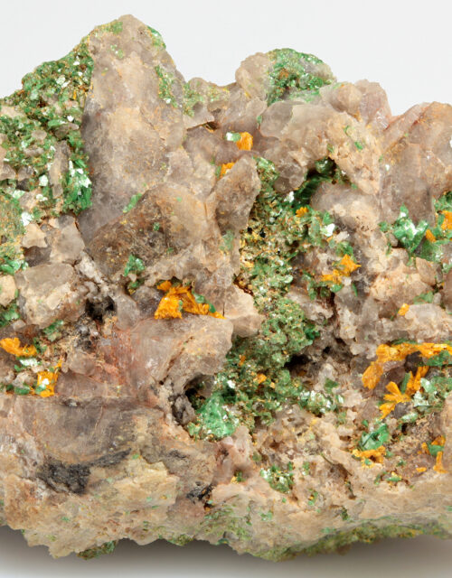 Kasolite, Metatorbernite, Quartz: Shinkolobwe Mine, Shinkolobwe, Kambove Territory, Haut-Katanga, DR Congo