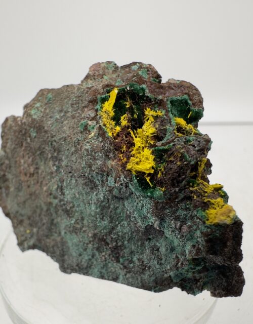 Schoepite ps. Rutherfordine, Malachite: Musonoi Mine, Kolwezi, Mutshatsha, Lualaba, DR Congo